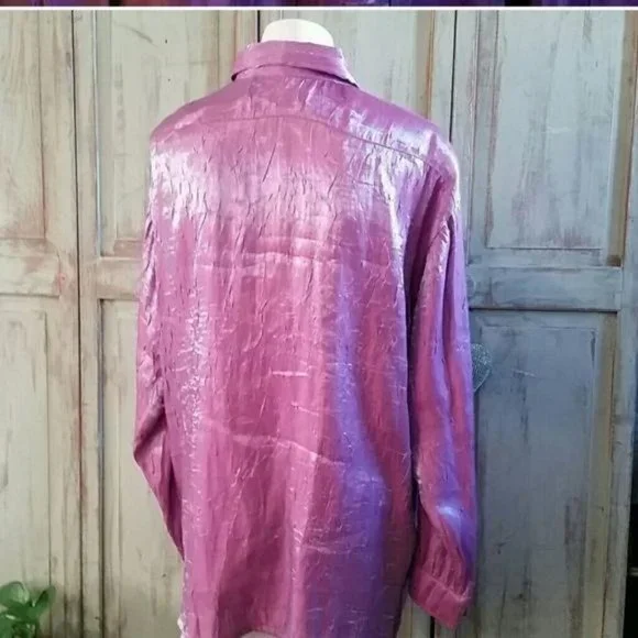 Karen Kane Purple Metallic Shimmer Button Up Blouse Top - Picture 4 of 6